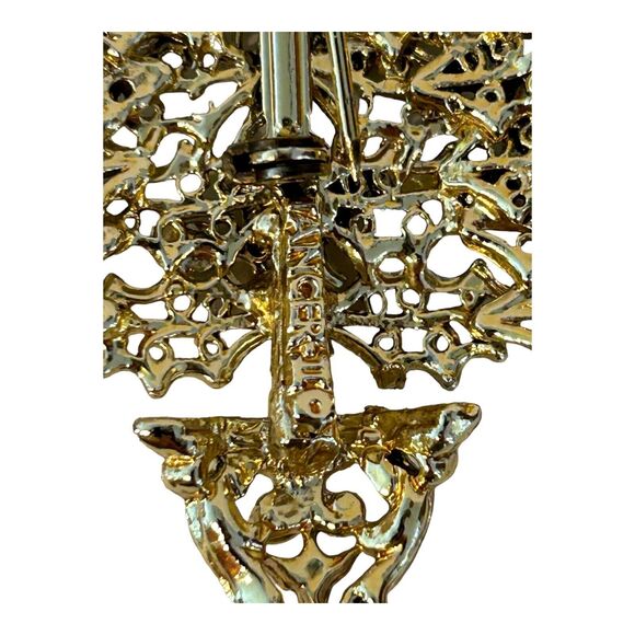 Tancer II Gold Tone Holly Multicolor Rhinestone Christmas Tree Brooch Pin - Picture 8 of 10